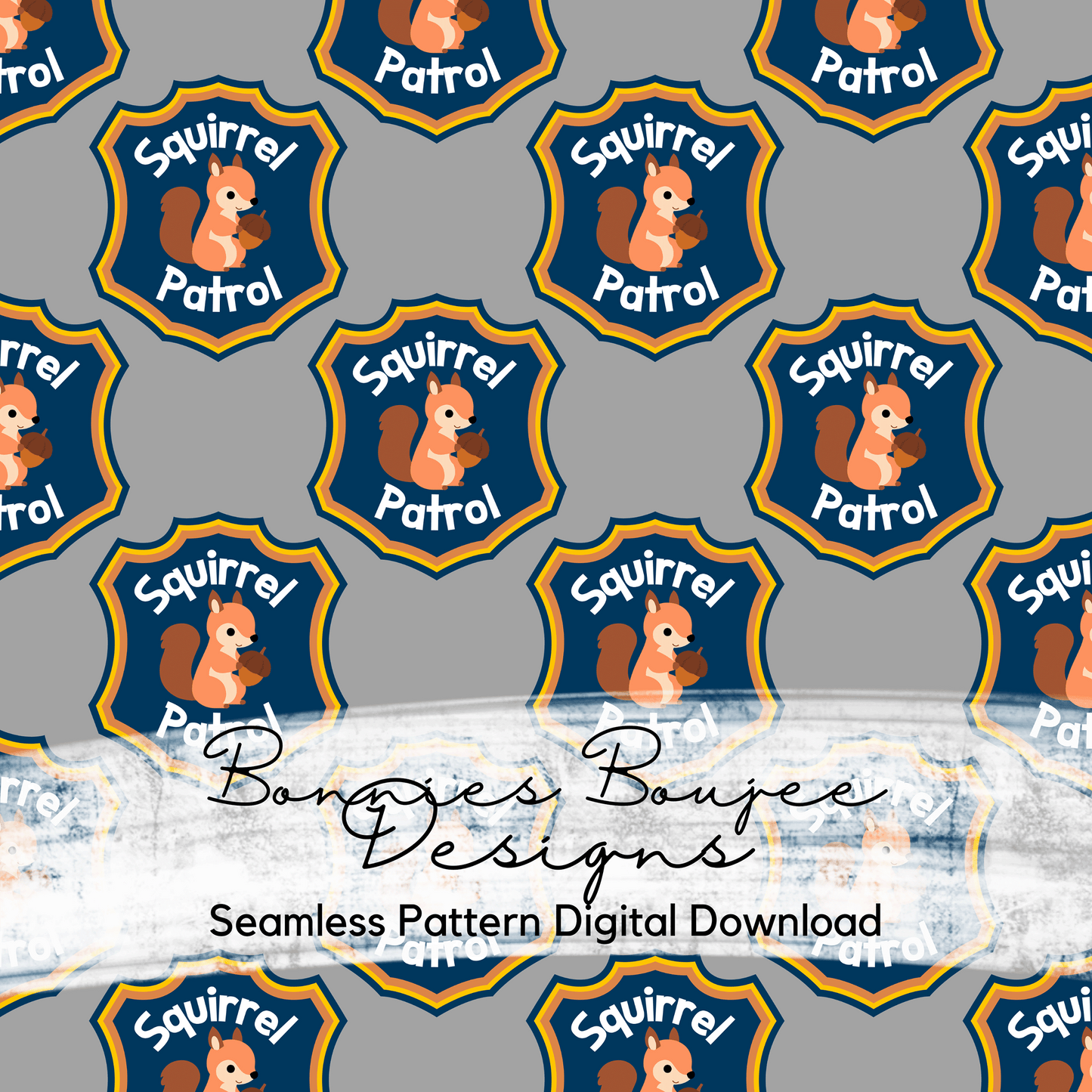 Squirrel Patrol on Grey Seamless File