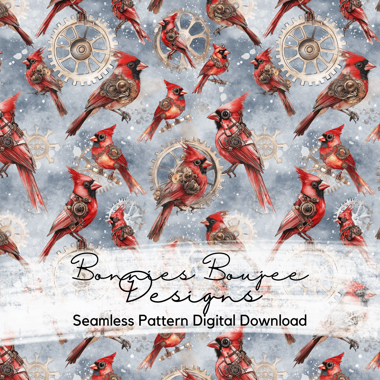Steampunk Cardinals Seamless File with Two Colorways