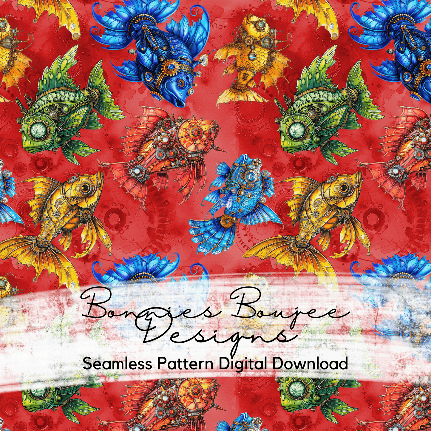 Steampunk Fish Classic Colors Bundle Seamless files including SWIM SAFE