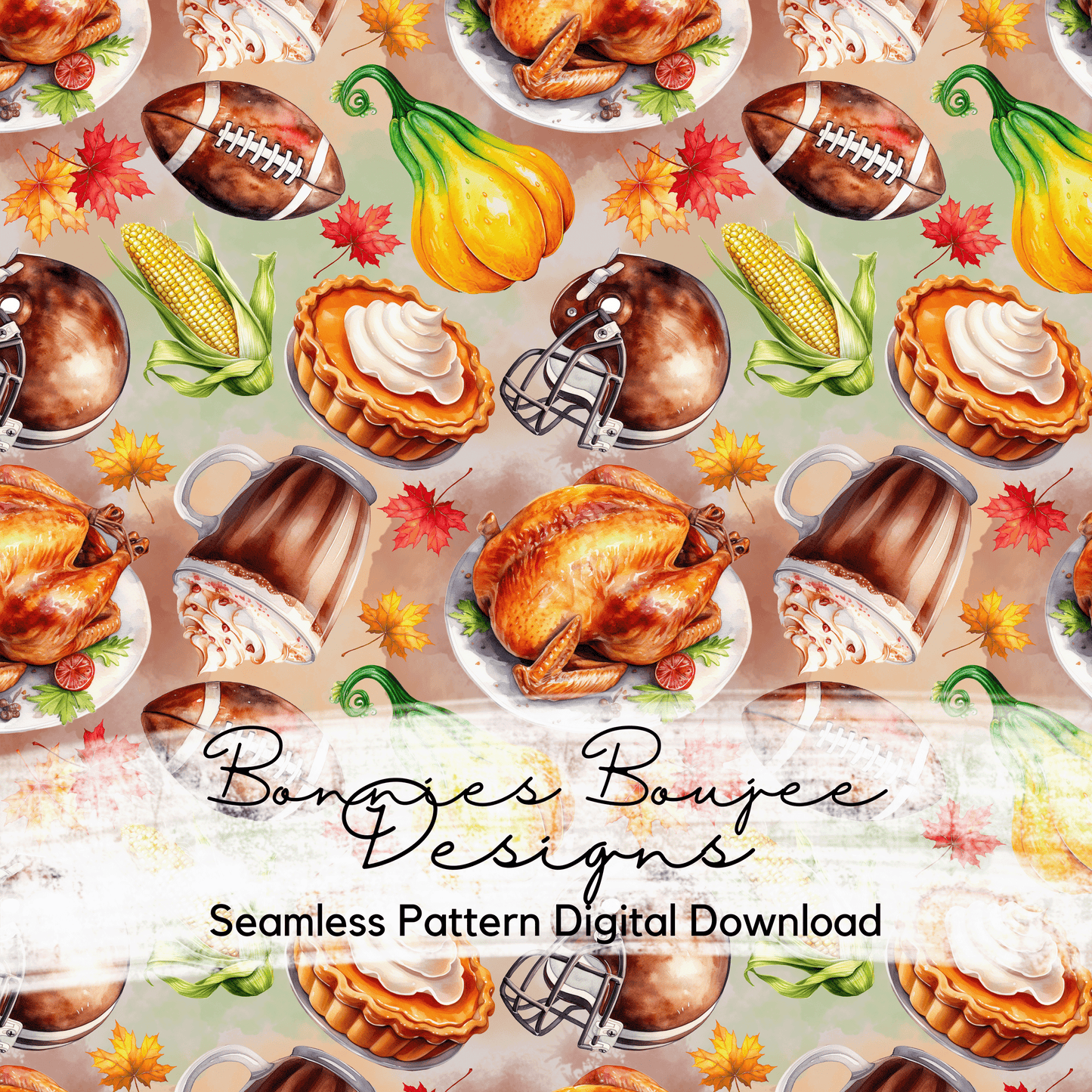 Thanksgiving Holiday with Footballs in the Style of Watercolor Seamless File