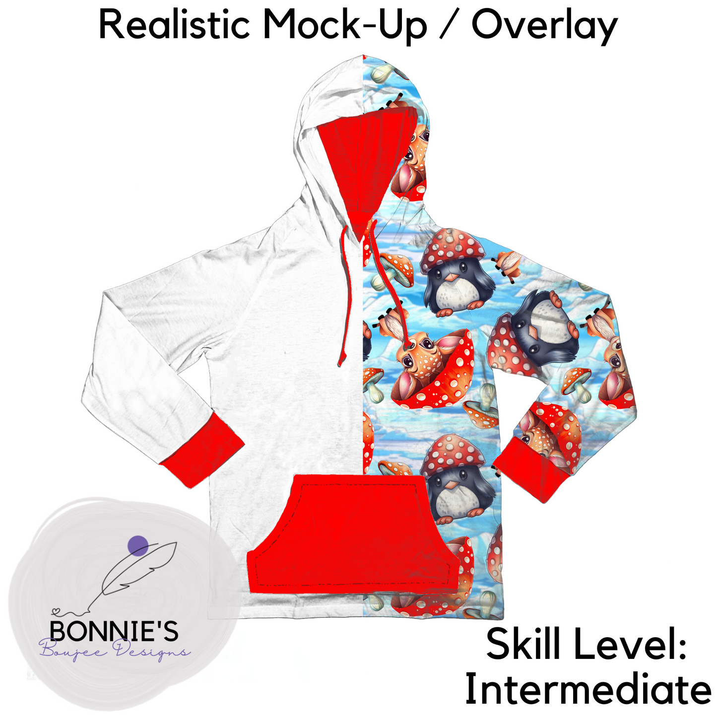 Mock-Up Hoodie with pockets and cuffs on Solid White Background