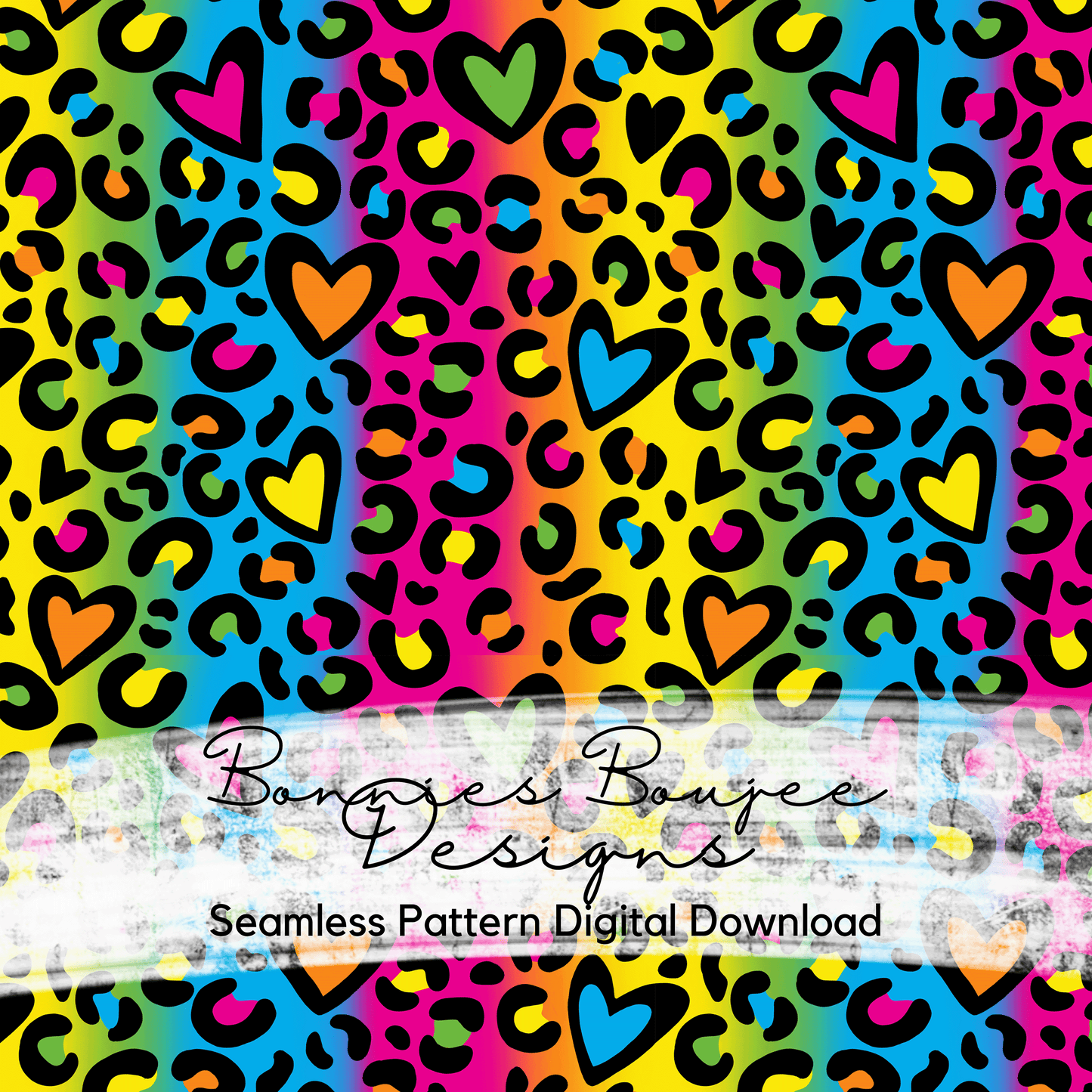 Hand Drawn Heart Leopard Bright Rainbow Seamless File