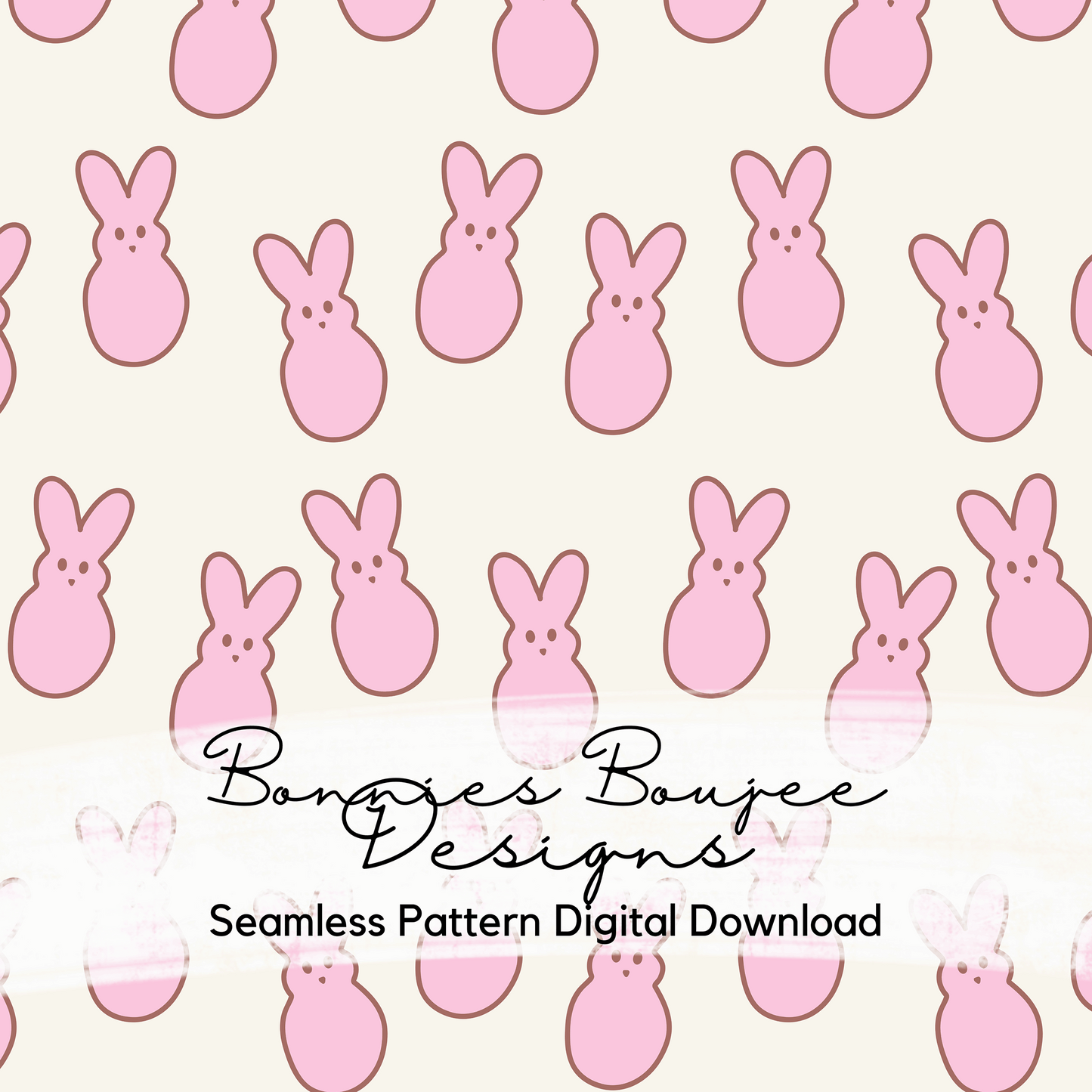 Hand Drawn Pastel Pink Peep Bunnies on Yellow Seamless File