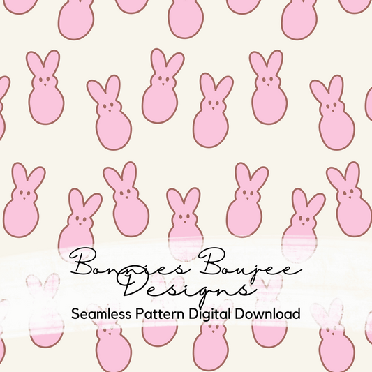 Hand Drawn Pastel Pink Peep Bunnies on Yellow Seamless File