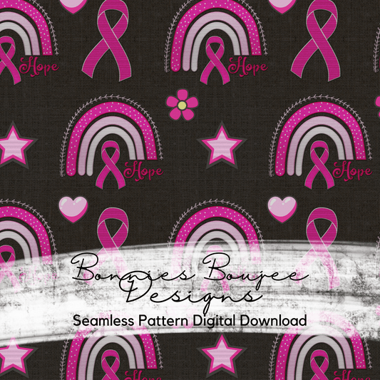 Pink Awareness Ribbon Faux Embroidery on Black Background Seamless File