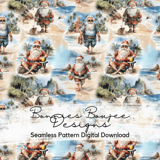 Santa on the Beach in Watercolor Style Seamless File