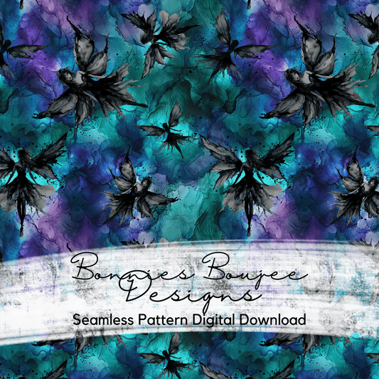 Black Fairy on Marbled Watercolor Seamless File