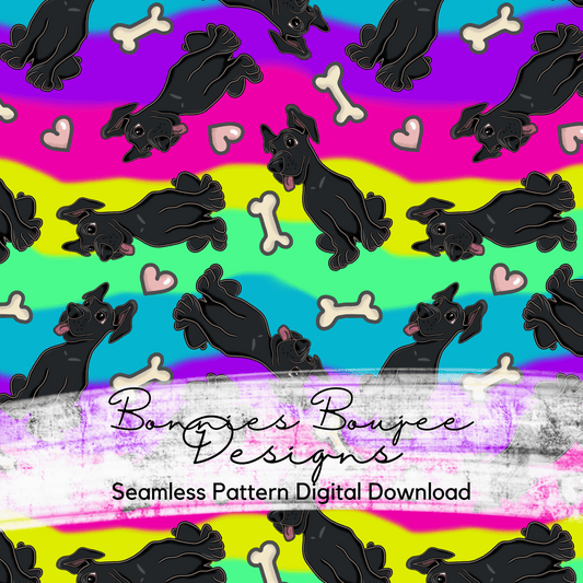 Cute Black Great Dane on Rainbow Background Hand Drawn Seamless File