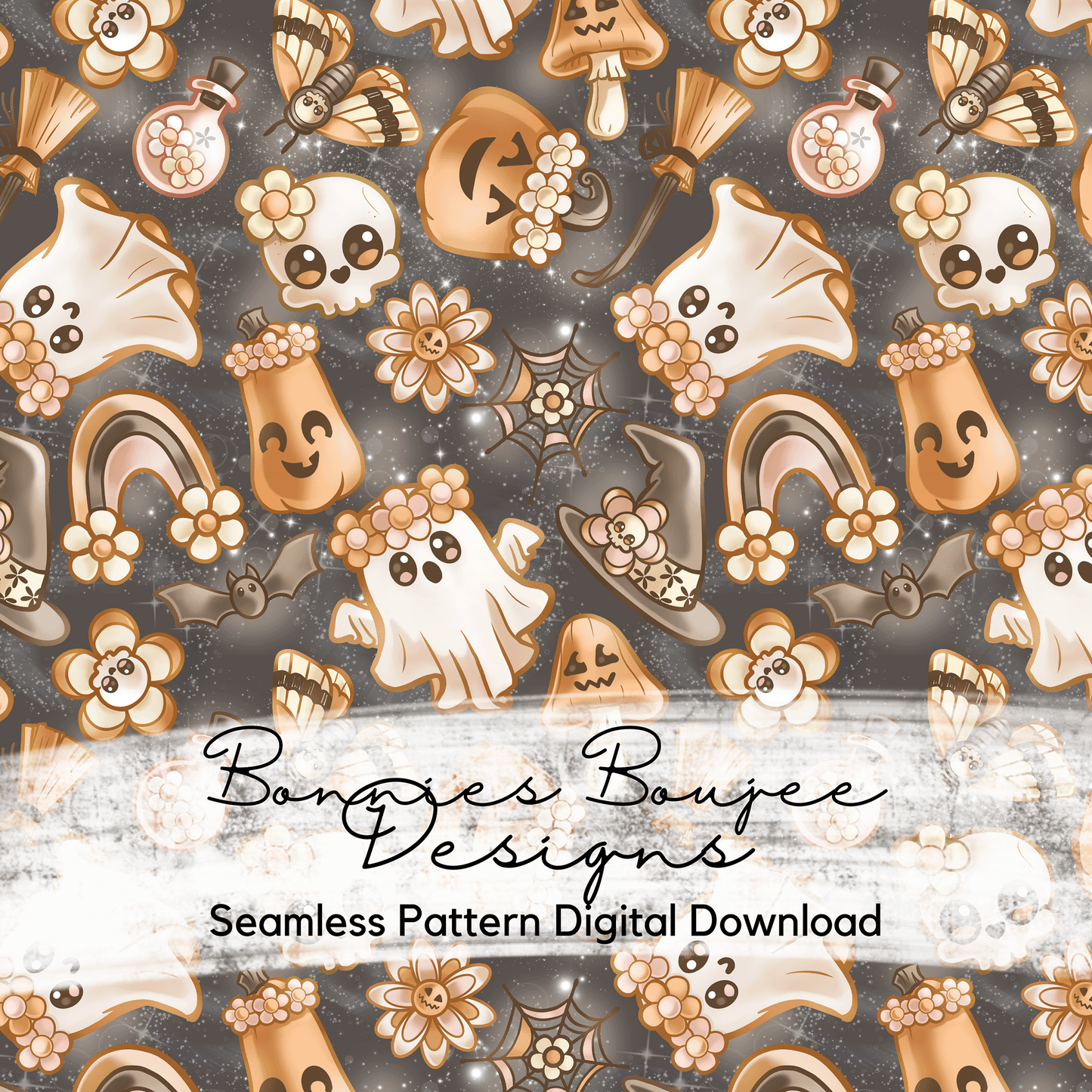 Boho Floral Cute Ghosts Seamless File in Three Colorways