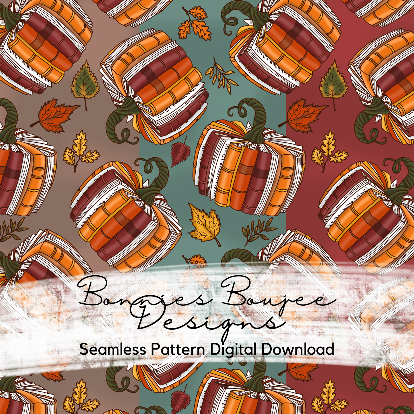 Hand Drawn Book Pumpkin for Fall Seamless File - Three Colorways