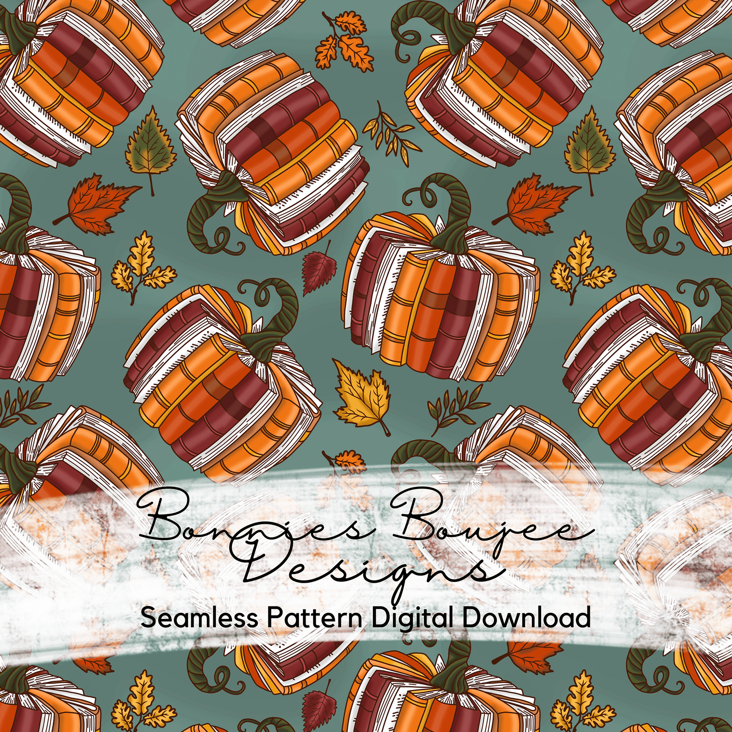 Hand Drawn Book Pumpkin for Fall Seamless File - Three Colorways