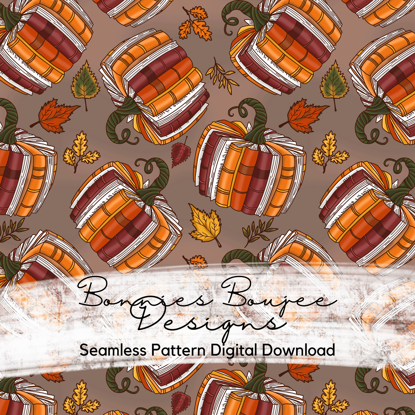 Hand Drawn Book Pumpkin for Fall Seamless File - Three Colorways