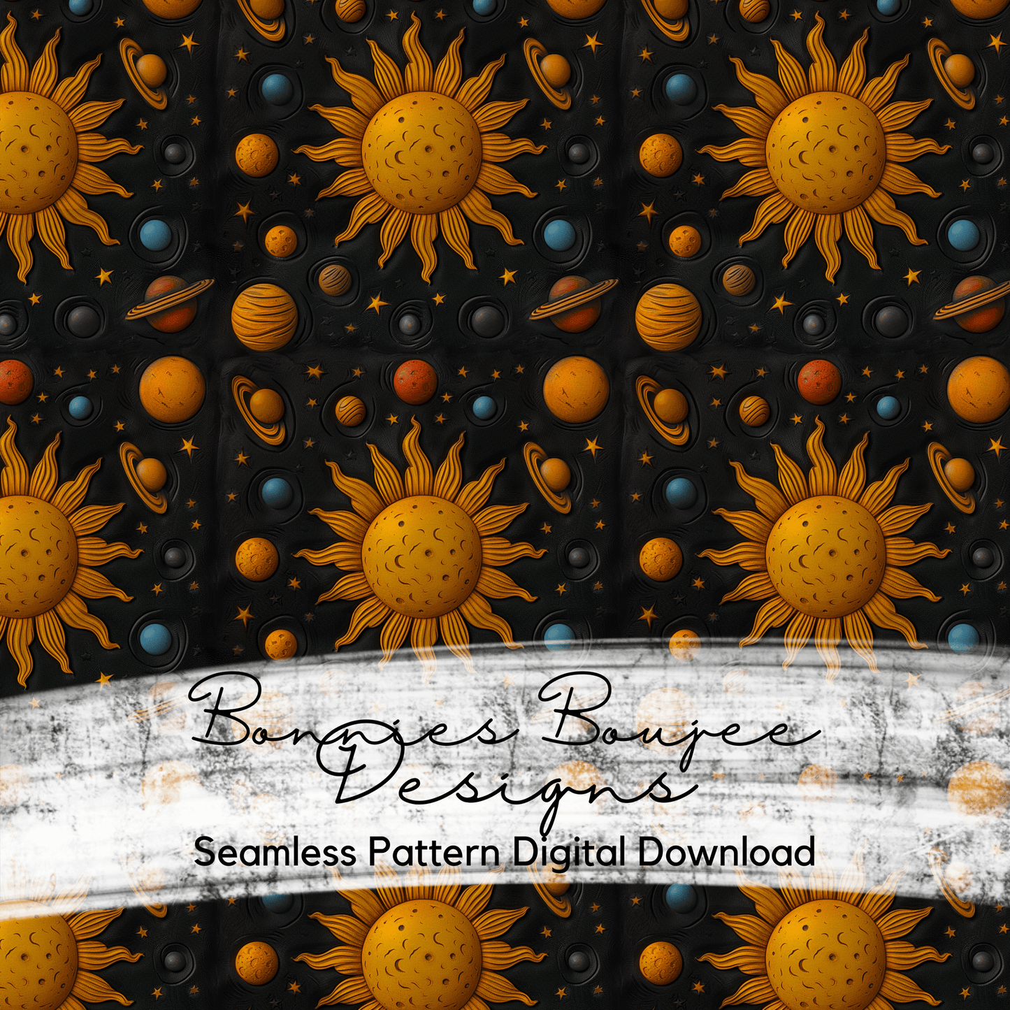 Textured Solar System with Sun and Planets Seamless File