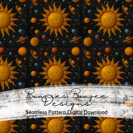 Textured Solar System with Sun and Planets Seamless File