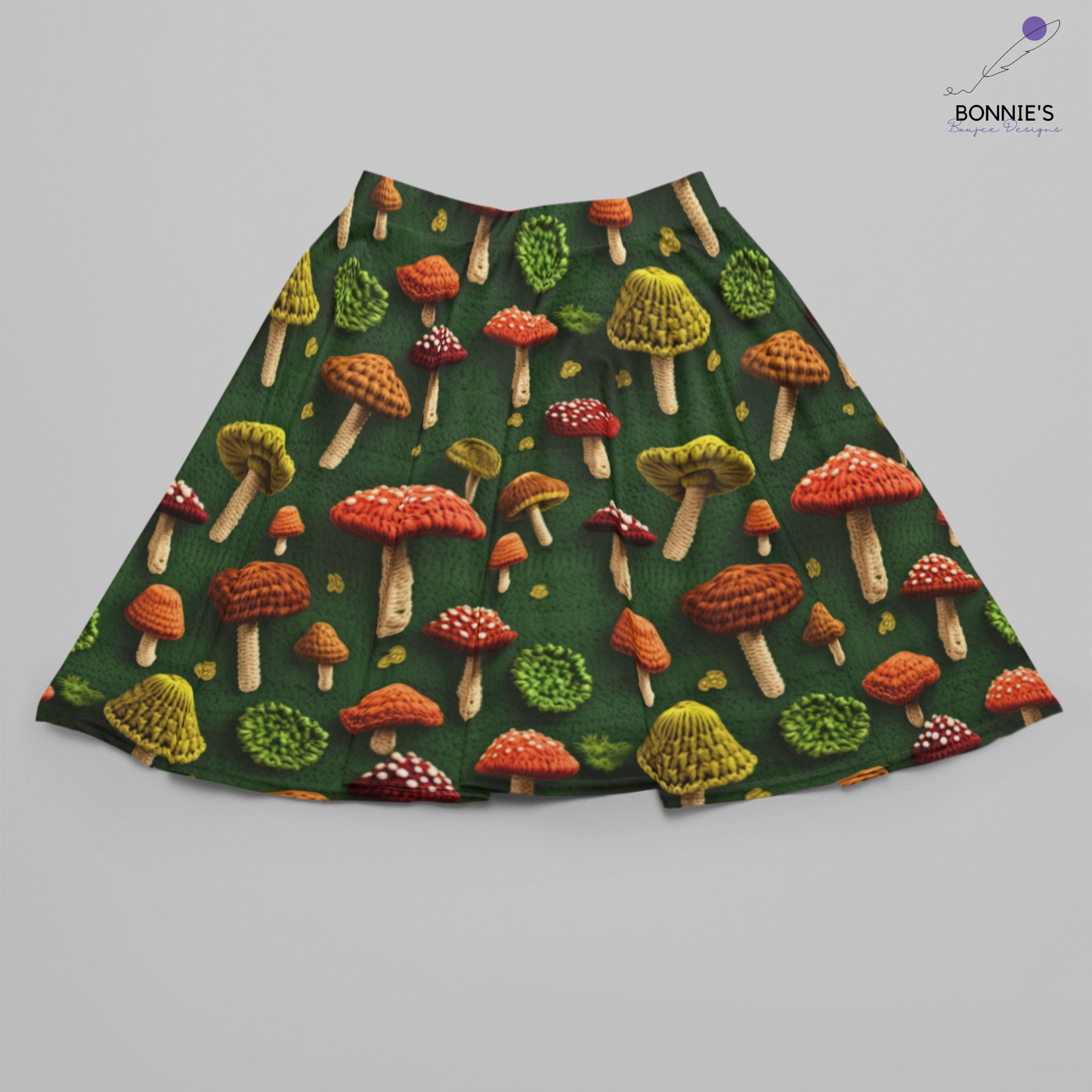 Crochet of Mushrooms on a Green Background Seamless File