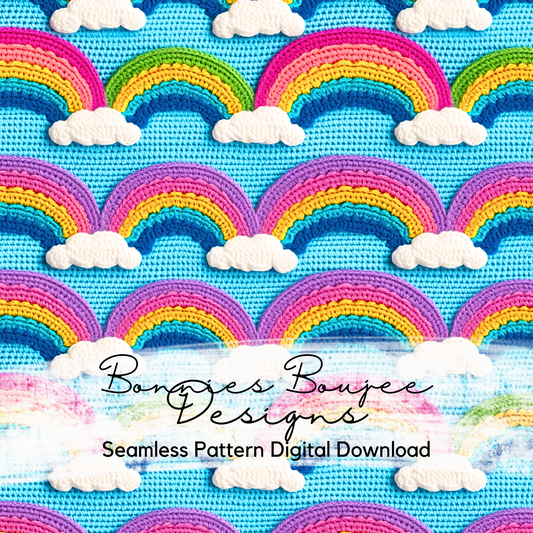 Crochet Rainbows and Clouds Seamless Design