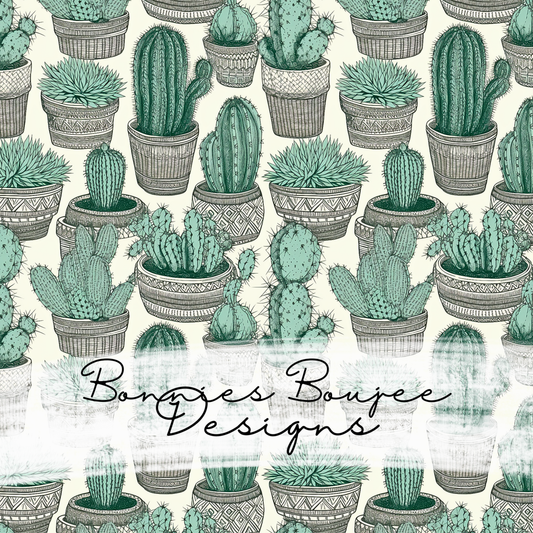 Stylized Drawing Potted Cactus Seamless File