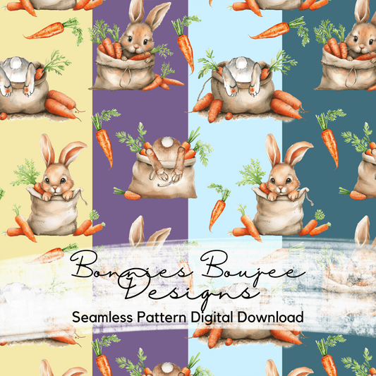 Watercolor Bunny in a Carrot Bag Seamless File - Bundle of various background colors