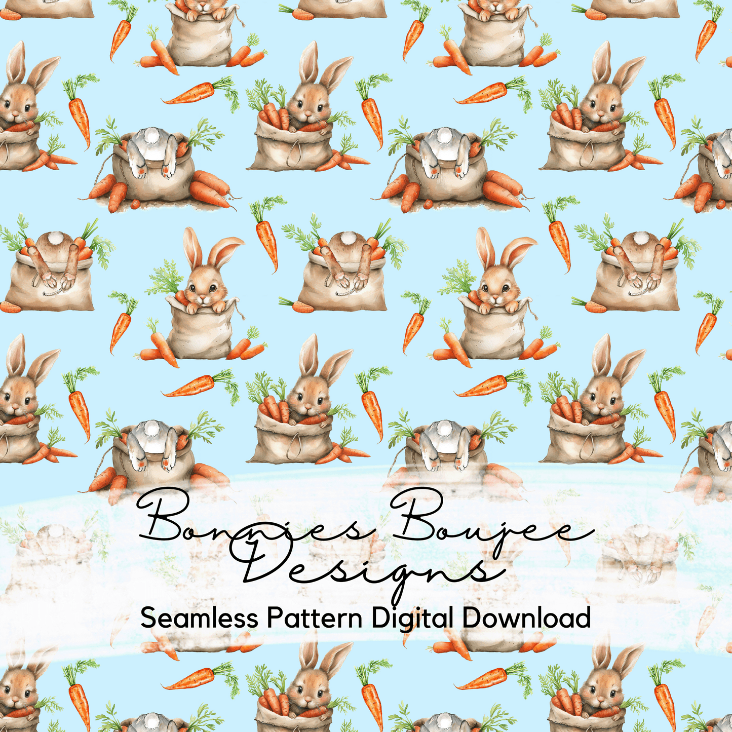 Watercolor Bunny in a Carrot Bag Seamless File - Bundle of various background colors