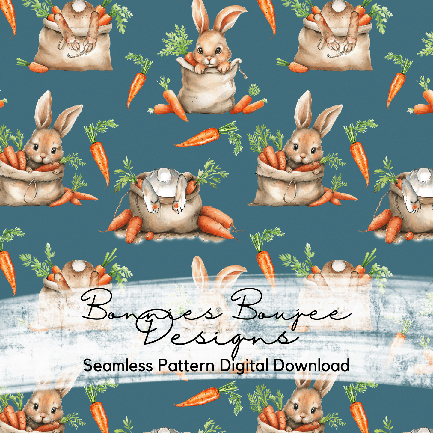 Watercolor Bunny in a Carrot Bag Seamless File - Bundle of various background colors