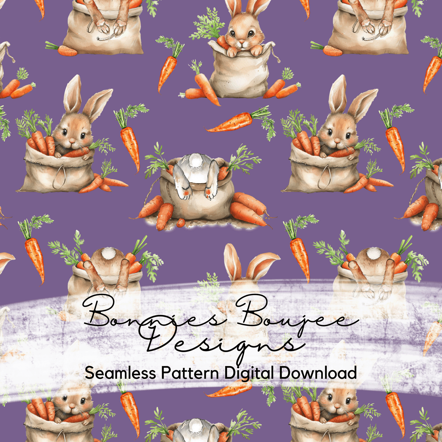 Watercolor Bunny in a Carrot Bag Seamless File - Bundle of various background colors