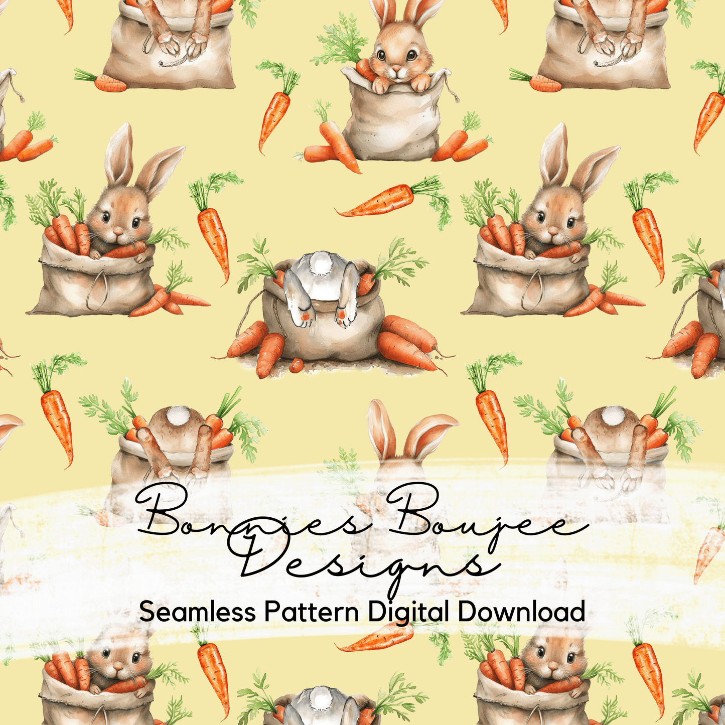 Watercolor Bunny in a Carrot Bag Seamless File - Bundle of various background colors