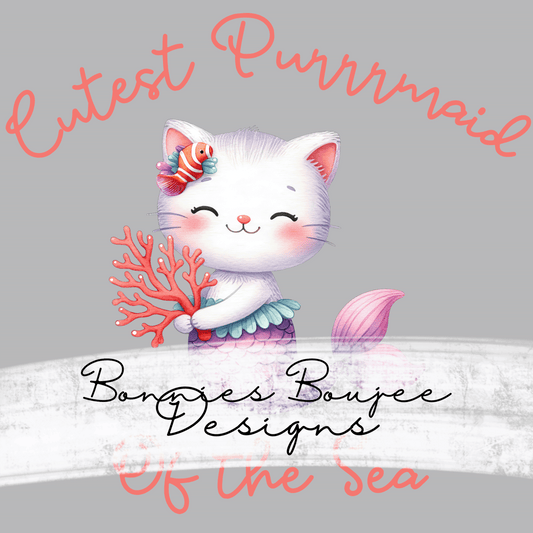 Cute Cat Mermaid Purrmaid Coordinating Sublimination PNG