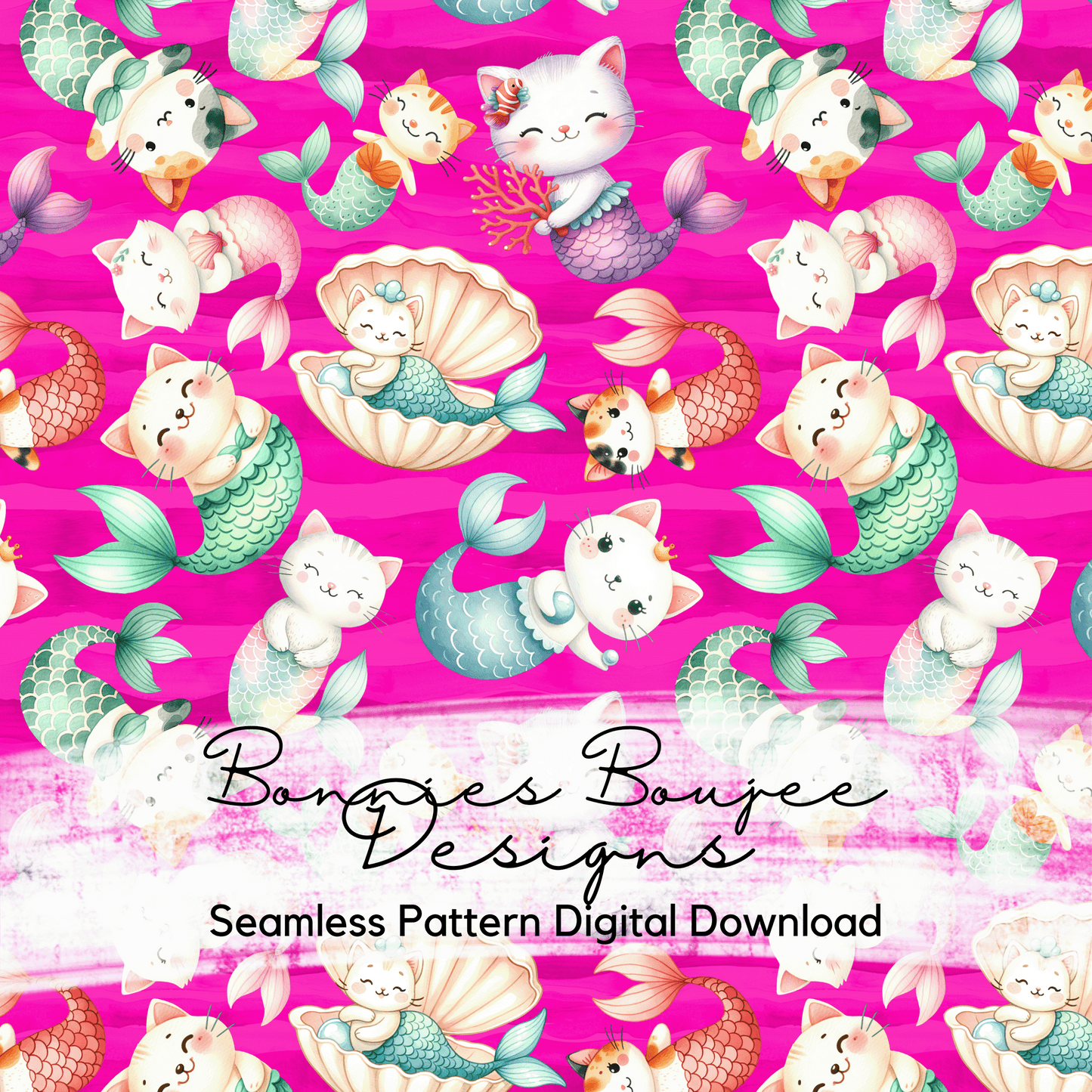 Cat Mermaids Bundle with one on a SWIM SAFE background Seamless file