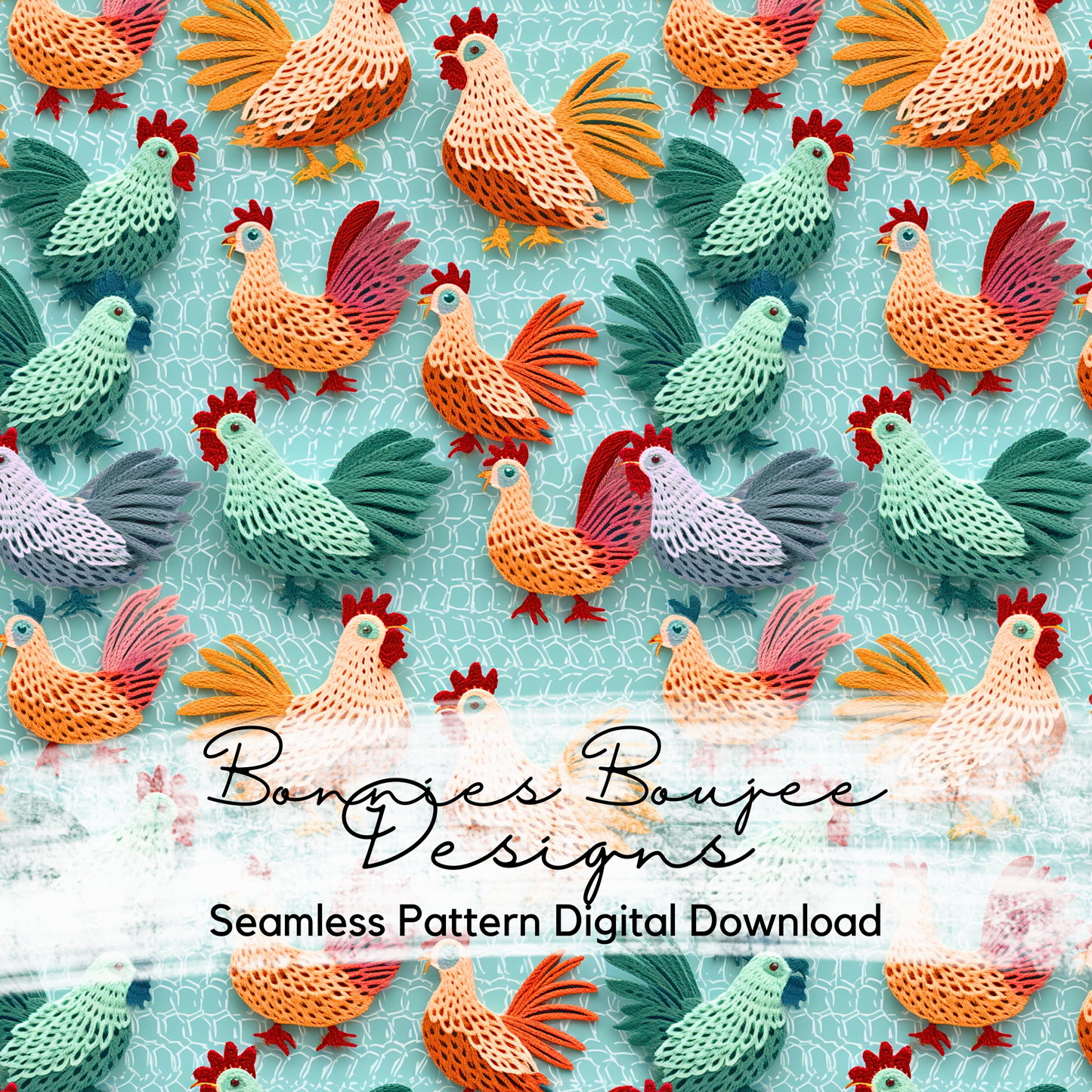 Crochet Chickens on Light Blue Seamless File