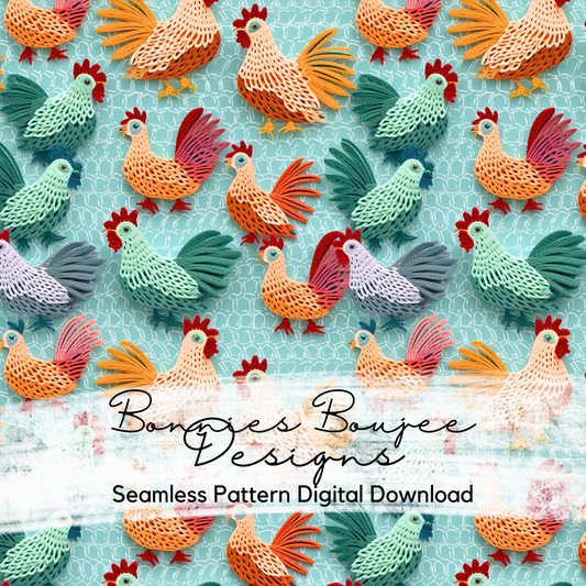 Crochet Chickens on Light Blue Seamless File