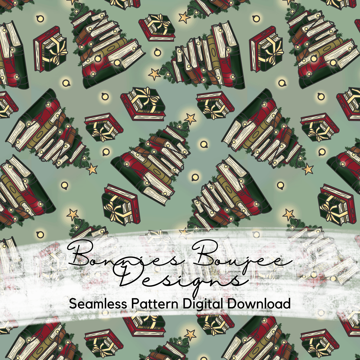 Hand Drawn Book Reader Holiday Tree Seamless File - 2 Colorways