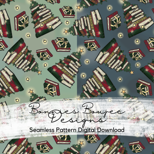 Hand Drawn Book Reader Holiday Tree Seamless File - 2 Colorways