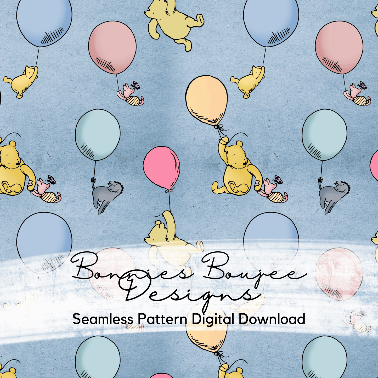 Classic Pooh and Friends with Balloons Seamless File