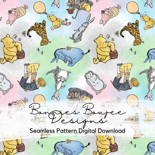 Classic Pooh and Friends on a Colored Background Seamless File