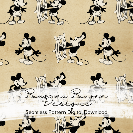 Classic Steamboat Willie on a Vintage Background Seamless File