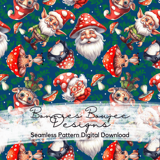Cottagecore Santa and Friends on Blue Seamless File
