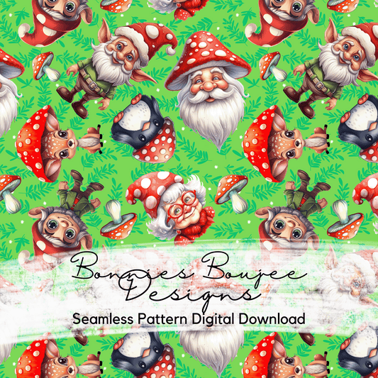 Cottagecore Santa and Friends on Green Seamless File