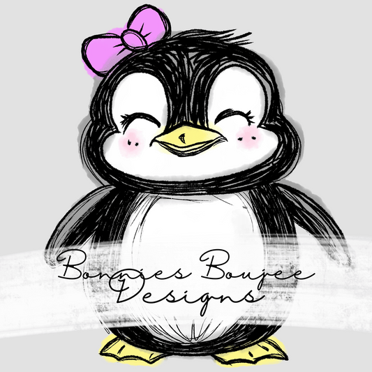 Cute Penguin with a Bow Hand Drawn Sublimination PNG Coordinating