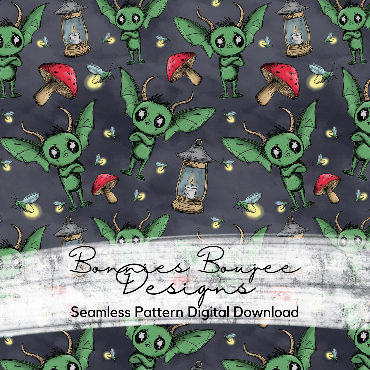 Cute Firefly Guy Creature Hand Drawn Seamless File - 3 Colorways