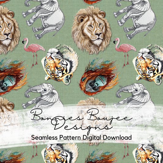Embroidery of Zoo Animals Seamless File