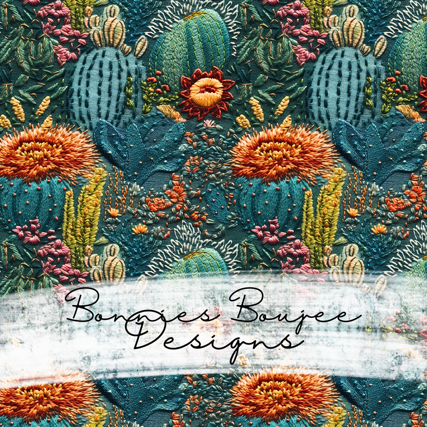 Embroidery Cactus and Flower Seamless File