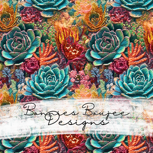 Embroidery Colorful Succulents Seamless File