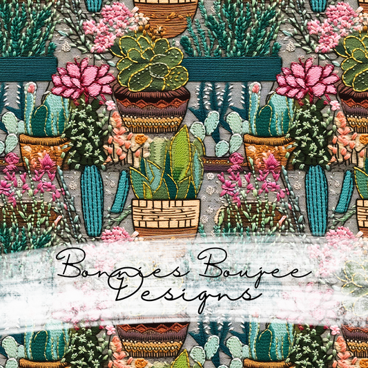 Embroidery Potted Flowering Cactus Seamless File