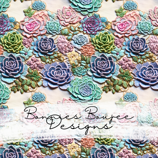 Embroidery of Pastel Succulents Seamless File