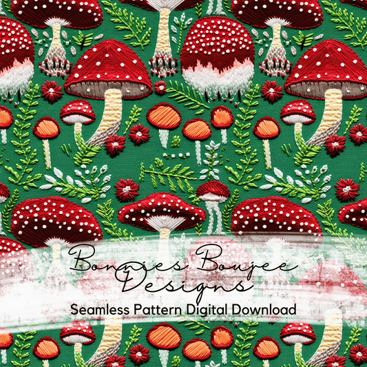 Holiday Colored Embroidery Mushrooms Seamless File