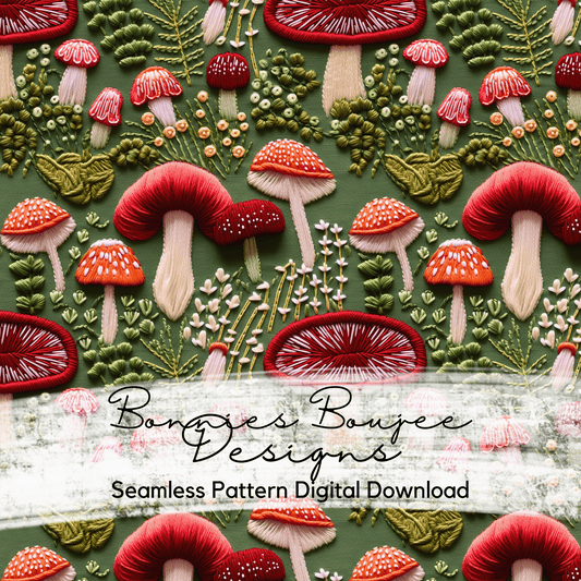 Embroidery Mushrooms in Holiday Colors Seamless File