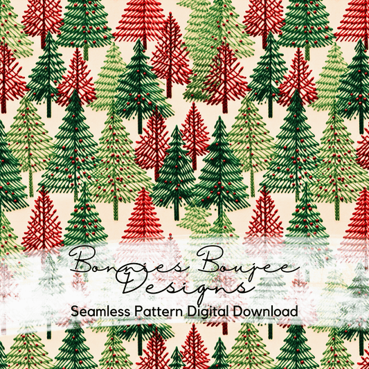 Embroidery Holiday Trees on Light Background Seamless File