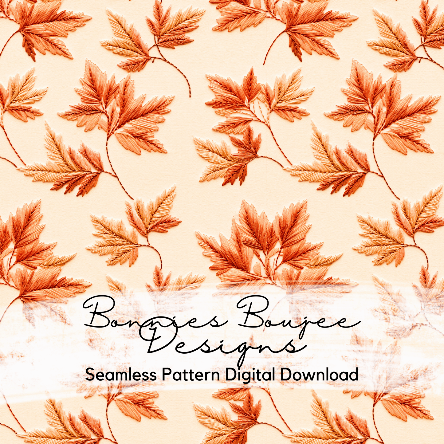 Minimalist Embroidery Fall Leaves Seamless File