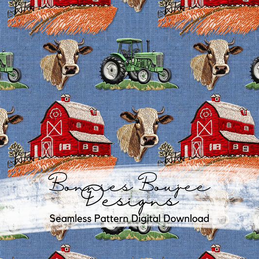 Embroidery of Barn and Cow Seamless File