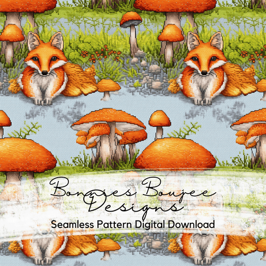 Embroidery Fox and Mushroom Seamless File